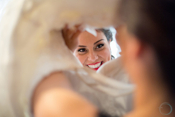Bride Putting on Dress~Unique View through the dress